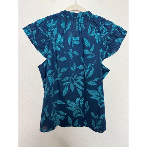 J.Crew Large Flutter Sleeve Top Seaport Blue Cenote Cotton Short Sleeve NWT - Picture 10 of 13